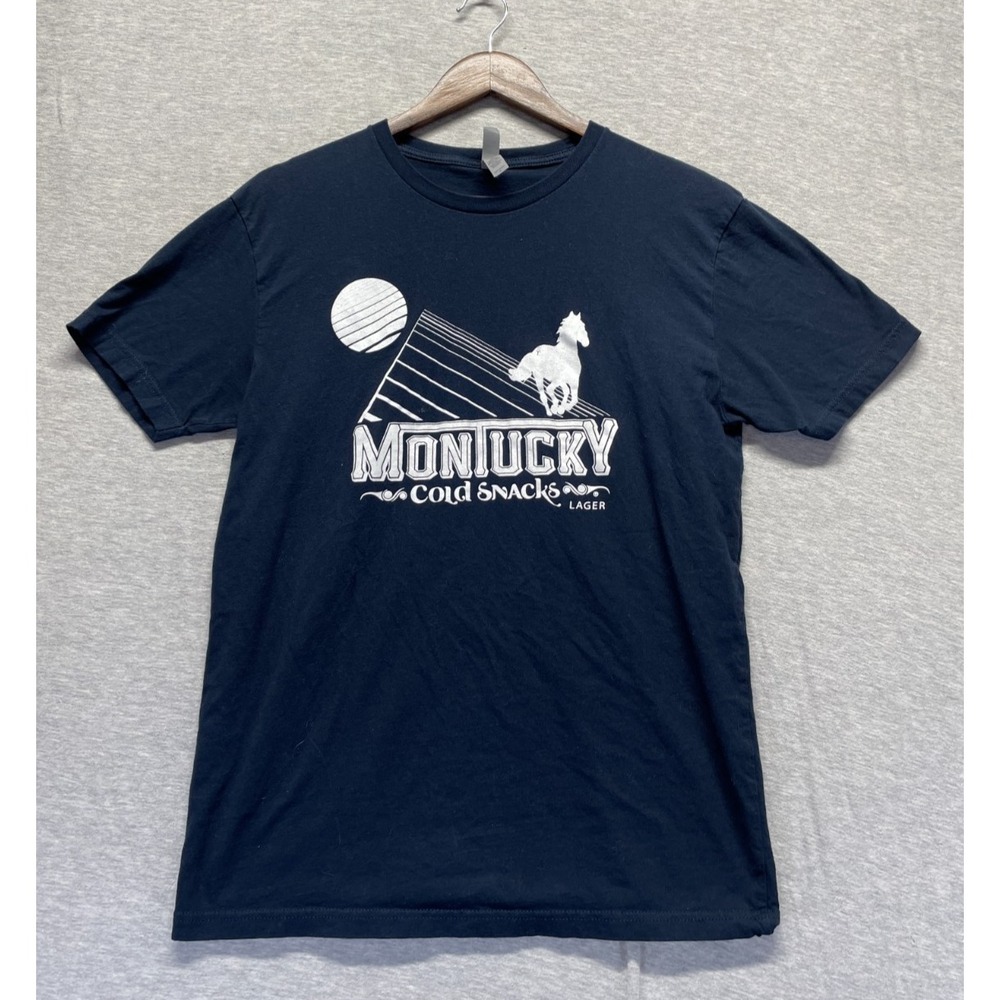 Next Level Apparel T Shirt Men Large Navy Blue Graphic Montucky Cold Snacks Beer
